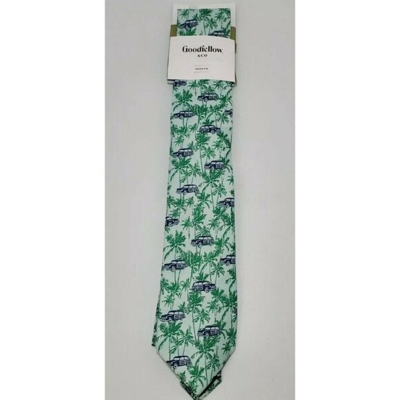 MEN’S Goodfellow & Co Mint Green Palm Tree & Paradise Car Print Necktie Tie - Picture 1 of 7